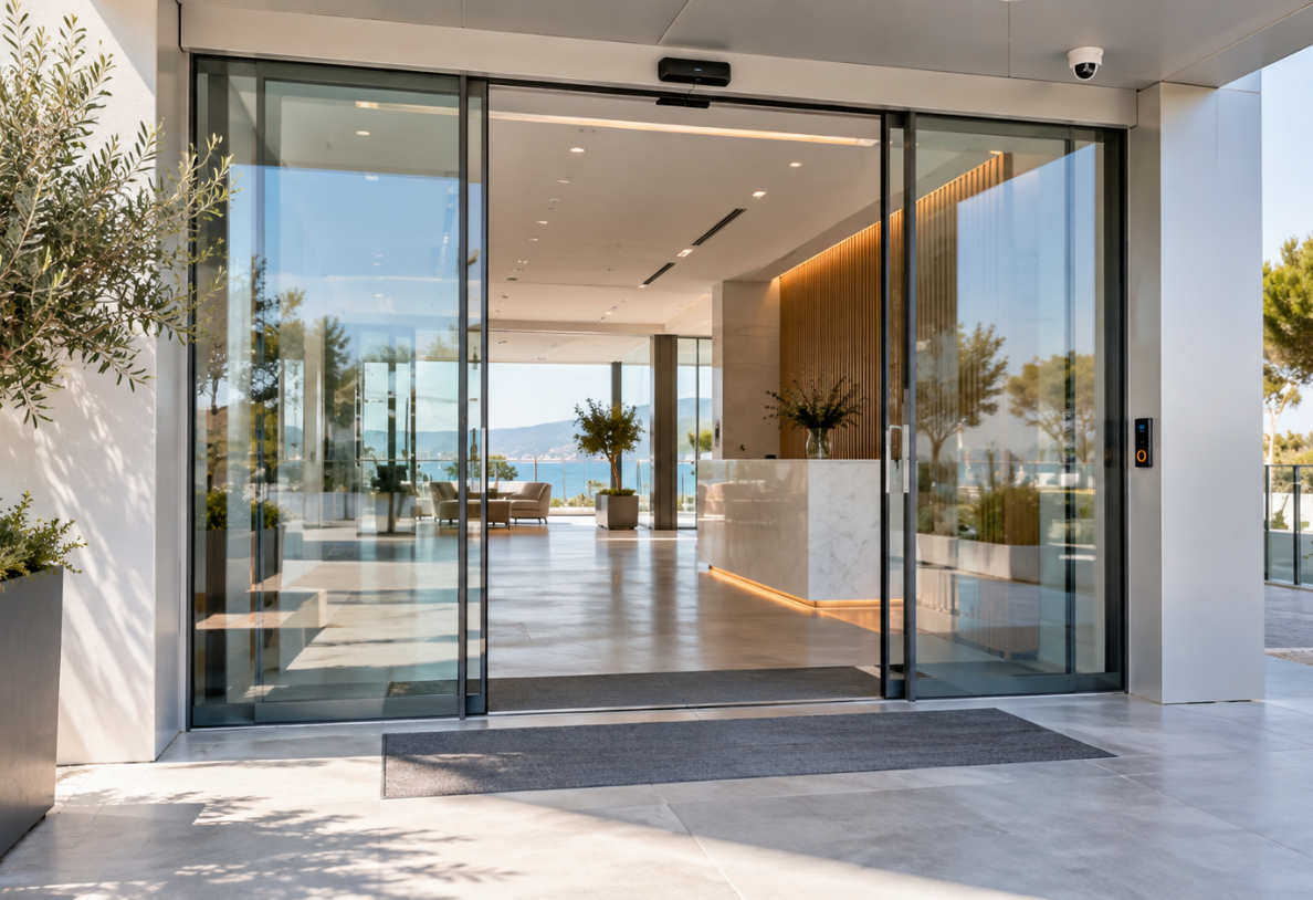 Puertas automáticas de cristal para comercios instaladas por TotMàtic