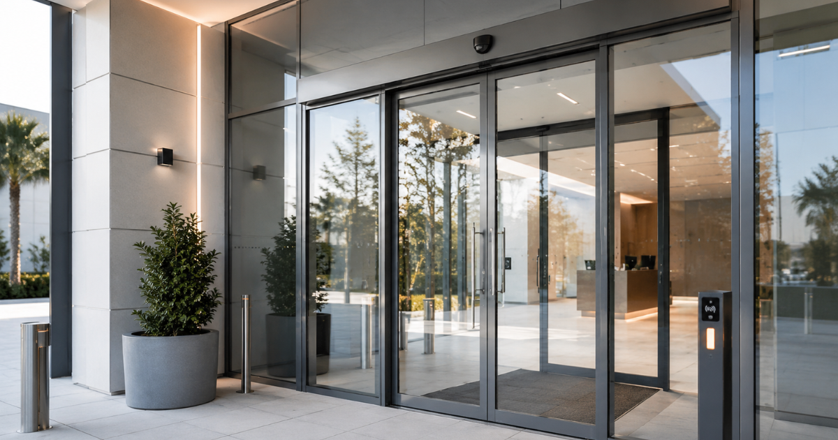 Puertas automáticas de cristal para negocios y locales comerciales instaladas por TotMàtic